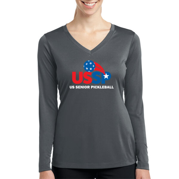 US SENIOR PICKLEBALL -  - Ladies Long Sleeve PosiCharge ® Competitor™ V Neck Tee Thumbnail